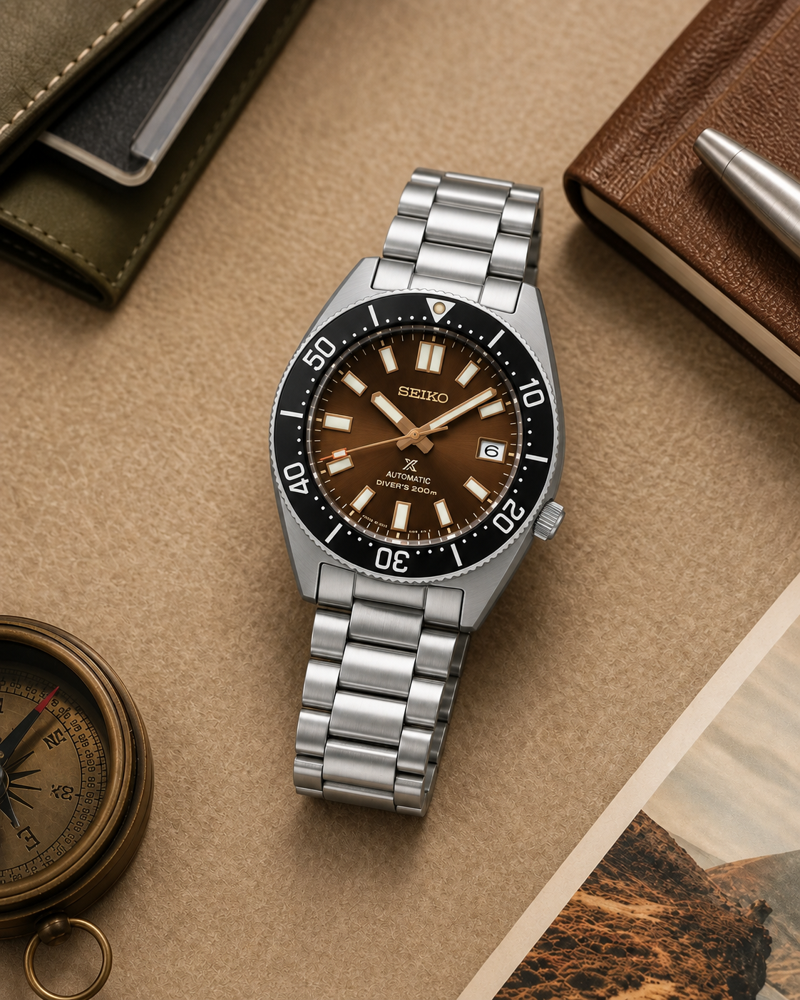 Seiko Prospex SPB240J1 travel desk flat lay
