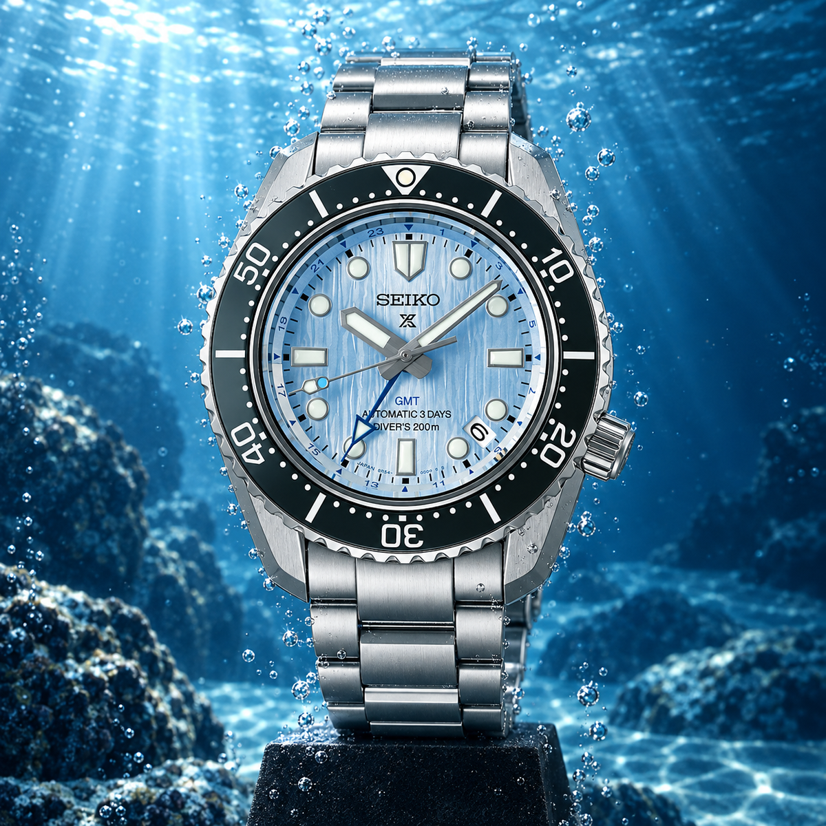 Seiko Prospex SPB385J1 110th Anniversary Save the Ocean Limited Edition GMT Automatic Diver's 200m 42mm Ice Blue Dial Men's Watch