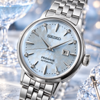 Seiko Presage SRE007J1 icy blue dial macro