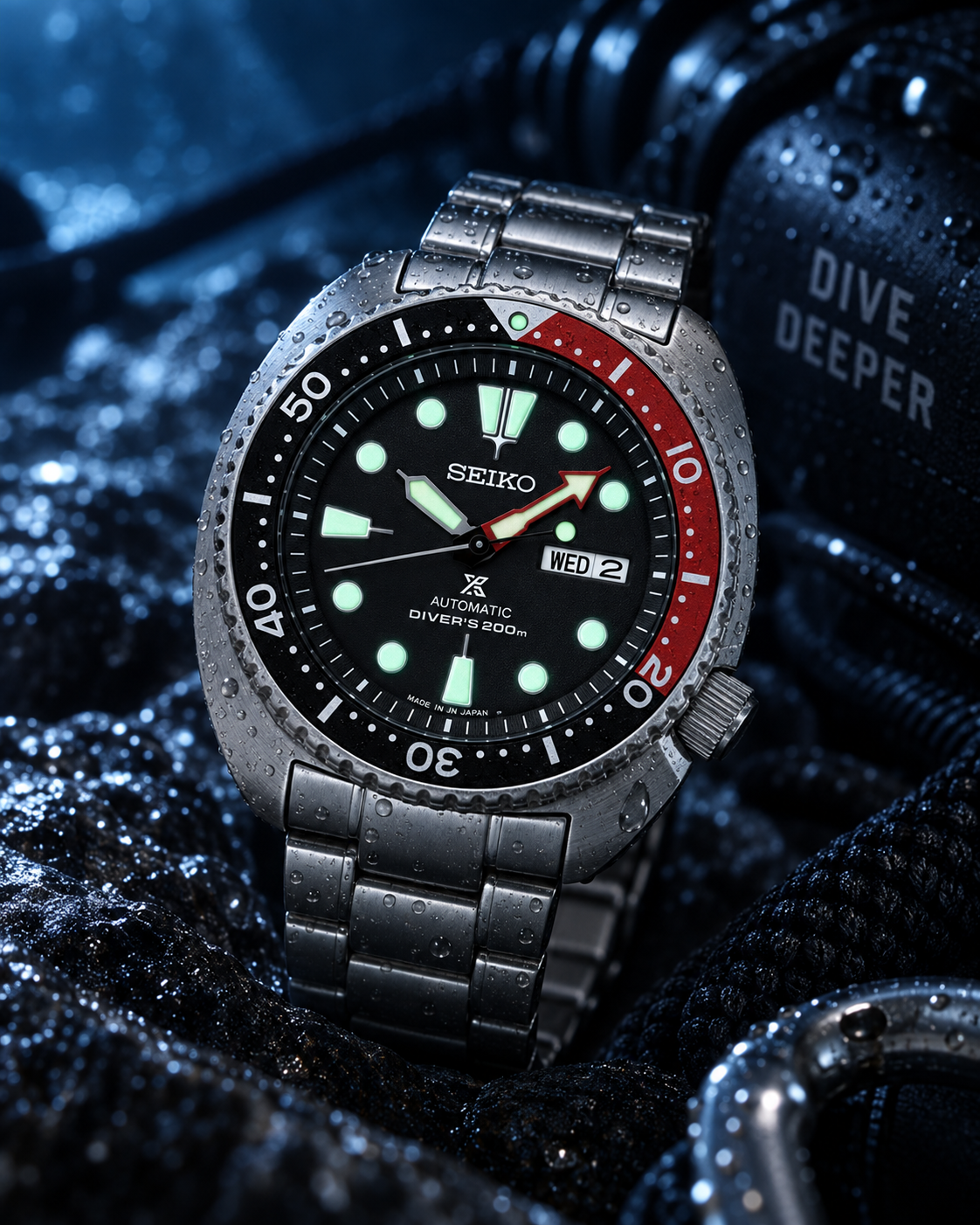 Seiko Prospex SRP789J1 Turtle Coke lume diver view