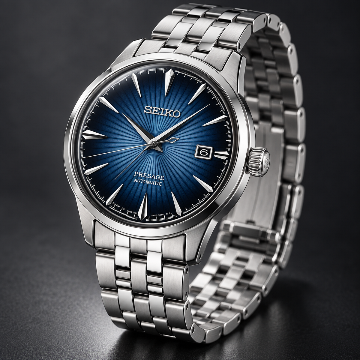 Seiko Presage Cocktail Time SRPB41J1 Blue Moon three-quarter product view