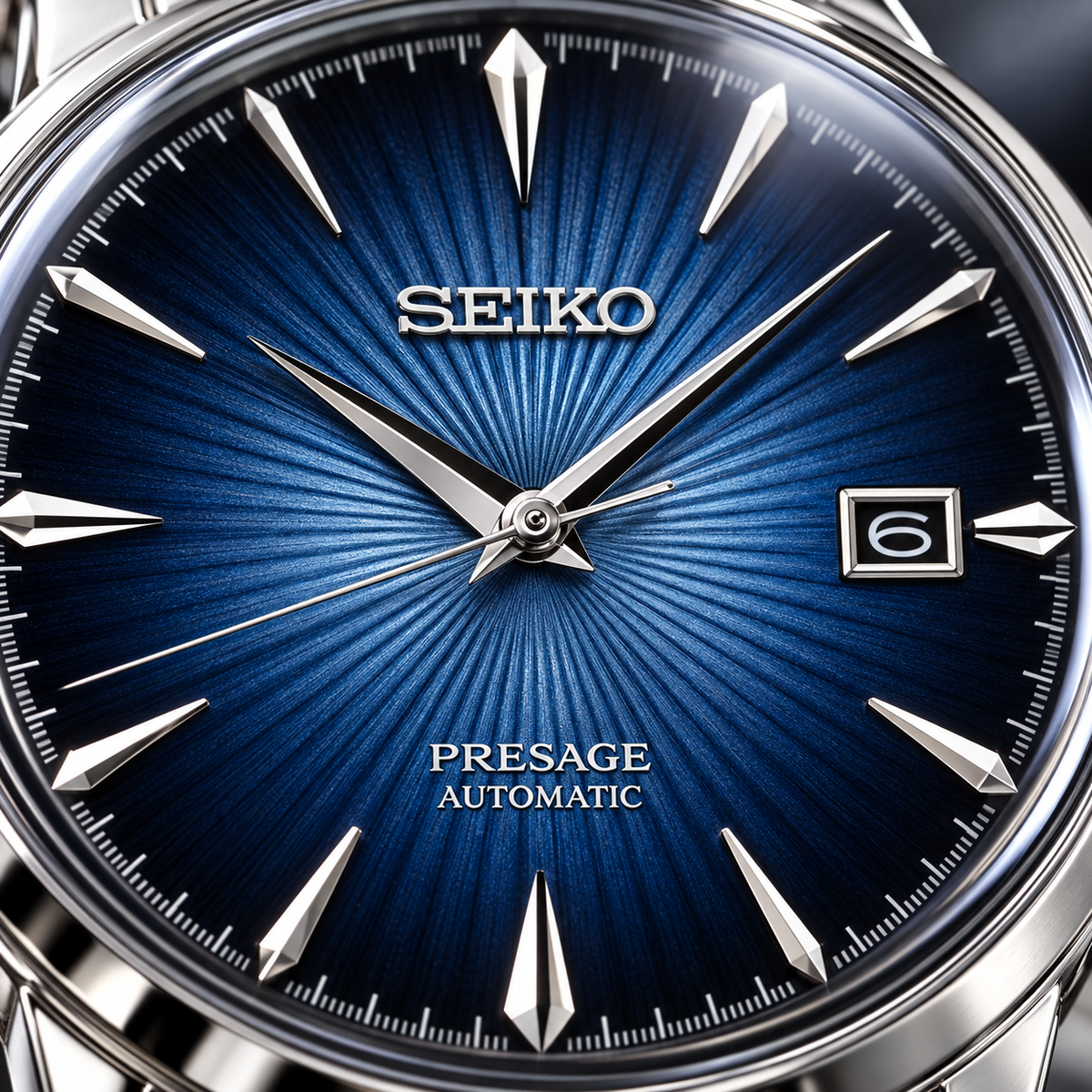 Seiko Presage Cocktail Time SRPB41J1 Blue Moon blue dial macro