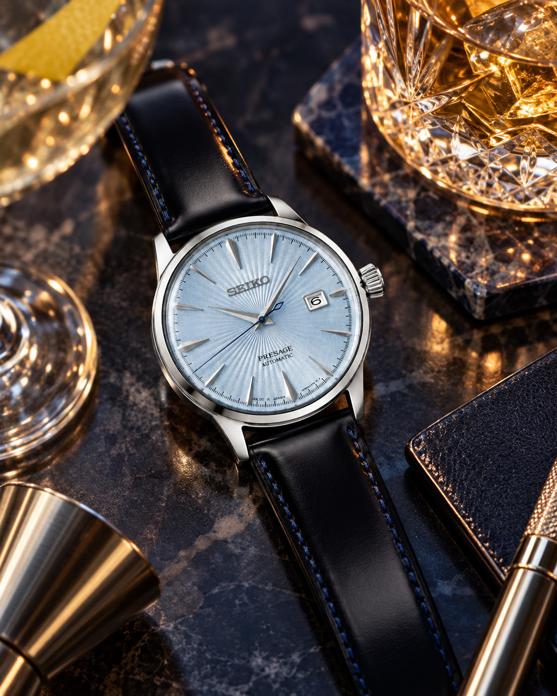 Seiko Presage Cocktail Time SRPB43J1 premium cocktail bar lifestyle view