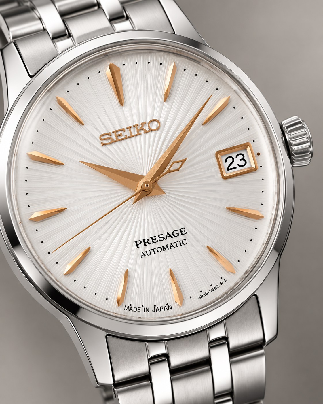 Seiko Presage Cocktail Time SRPB47J1 silver dial macro