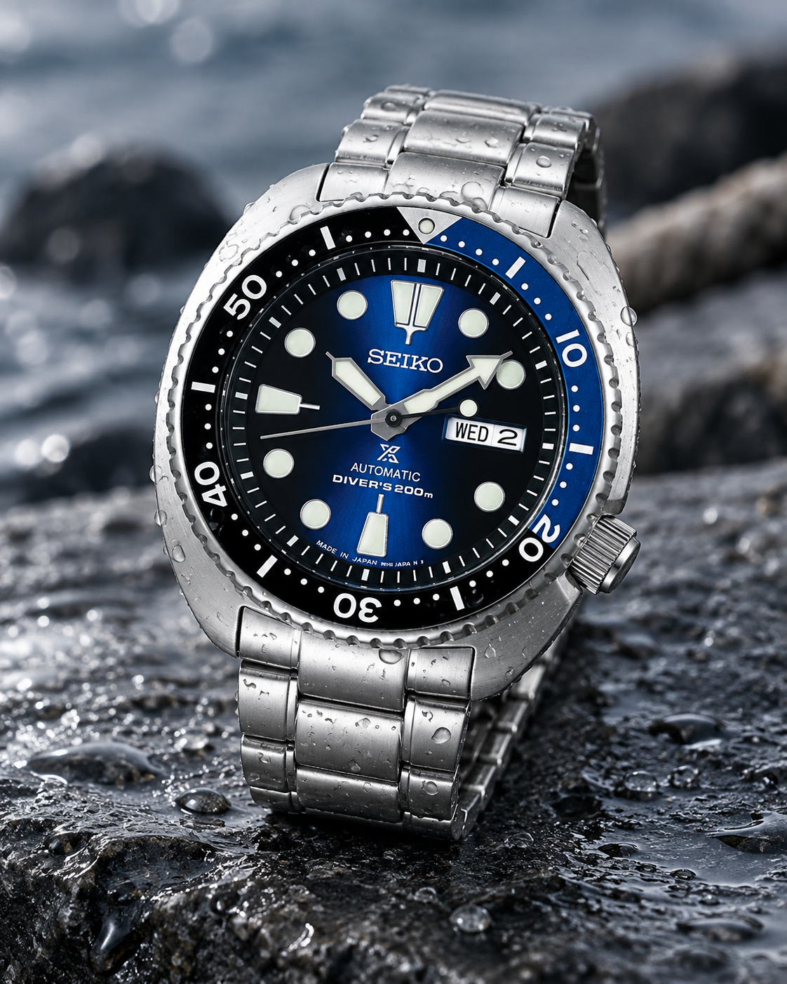 Seiko Prospex Turtle SRPC25J1 Deep Blue Batman diver lifestyle water scene