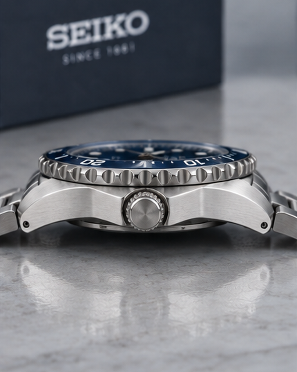 Seiko 5 Sports SRPC63J1 stainless steel case side profile with centered crown