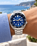 Seiko Prospex SRPD21J1 Save the Ocean Turtle automatic diver blue dial men's watch on wrist