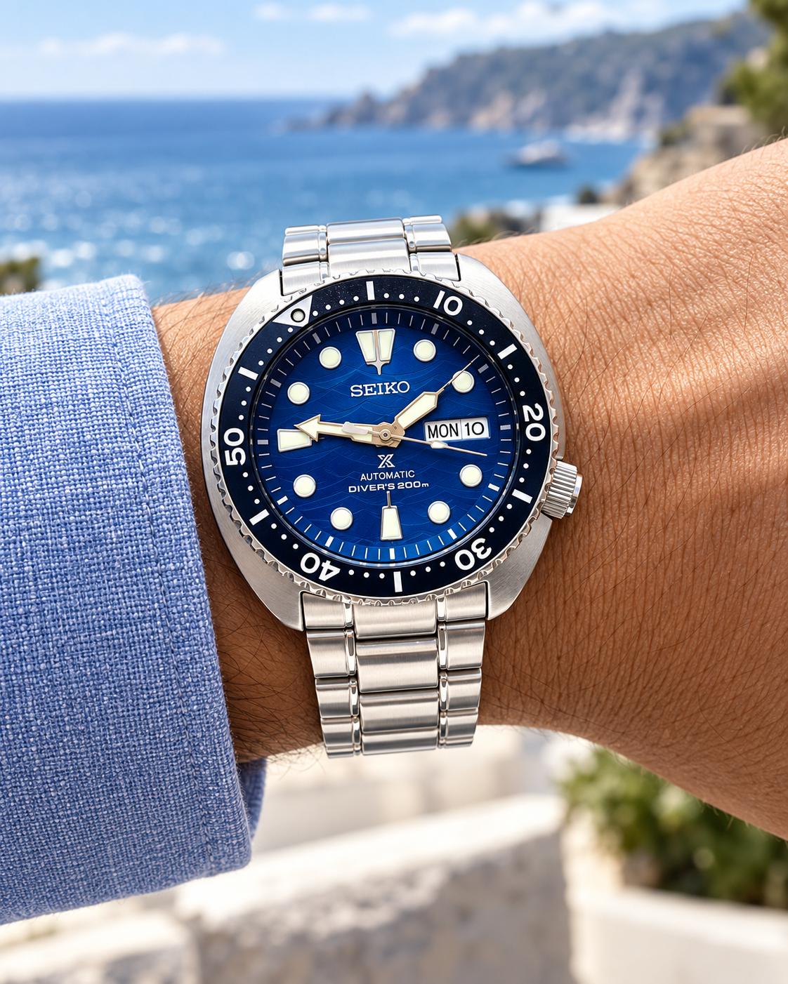 Seiko Prospex SRPD21J1 Save the Ocean Turtle automatic diver blue dial men's watch on wrist