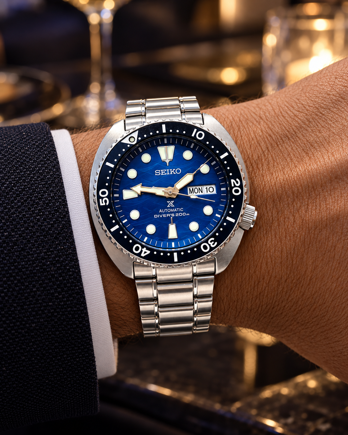 Seiko Prospex SRPD21J1 Save the Ocean Turtle automatic diver evening wrist lifestyle view