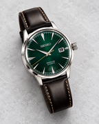 Seiko Presage Cocktail Time SRPD37J1 automatic green dial brown leather watch studio view