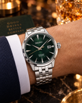 Seiko Presage Cocktail Time SRPE15J1 Mockingbird automatic green dial men's watch on wrist