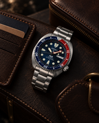 Seiko Prospex PADI Turtle SRPE99K1 premium travel still-life with leather accessories