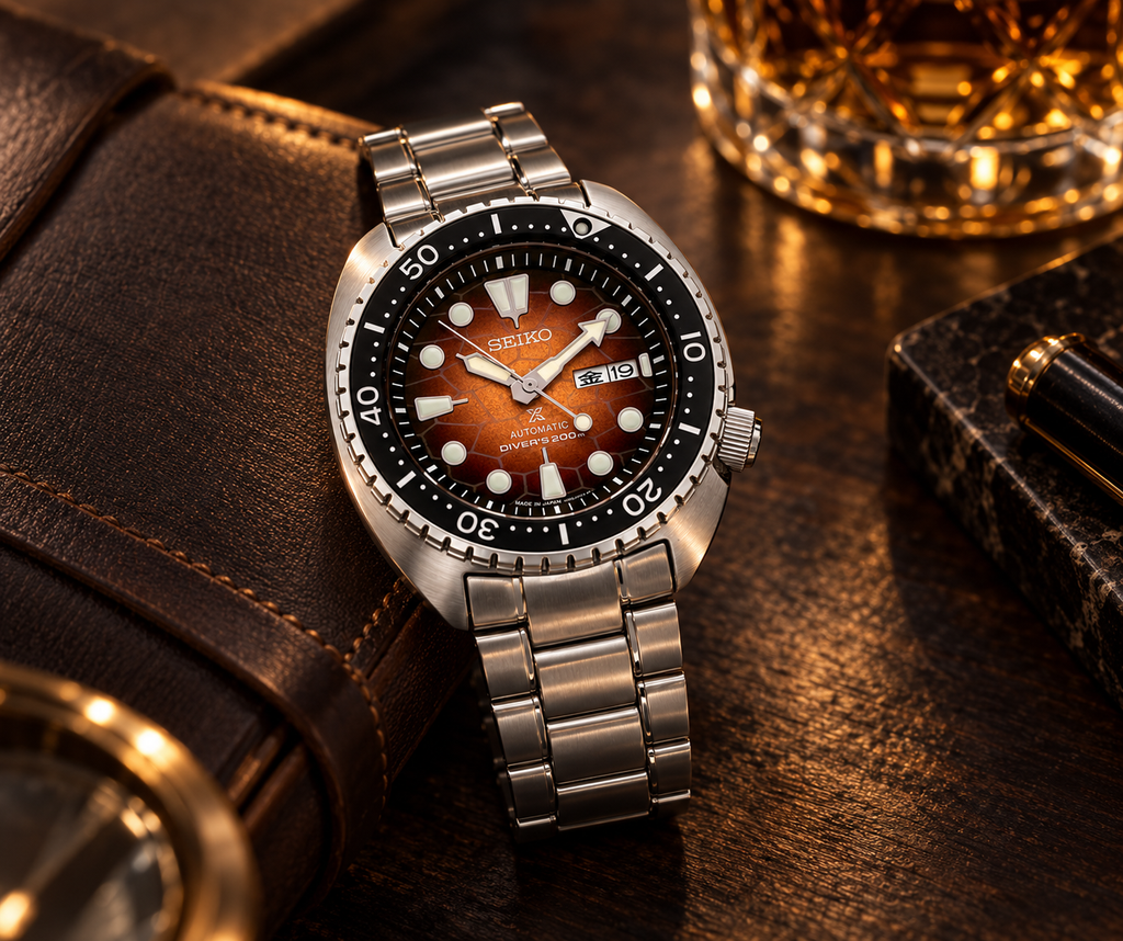 Seiko Prospex SRPH55 warm editorial luxury still-life