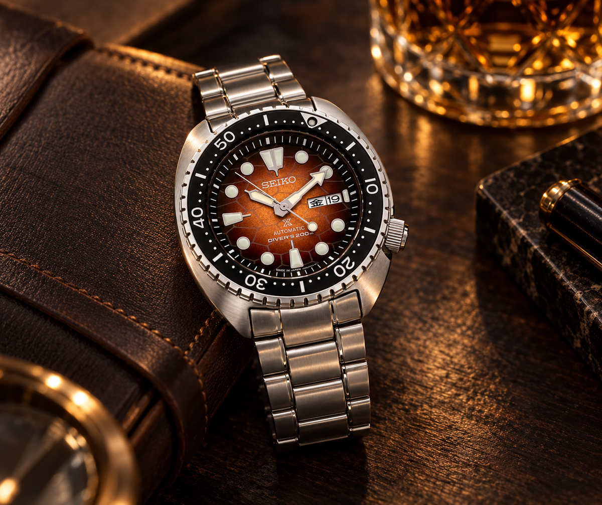 Seiko Prospex SRPH55 warm editorial luxury still-life