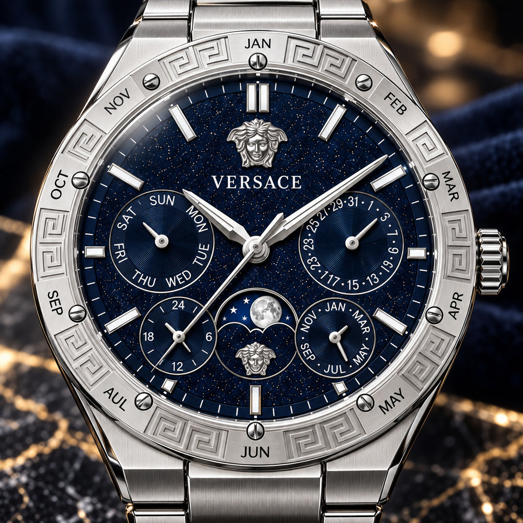 Versace V-Galaxy Moonphase Men's Watch – Blue / Silver 43 mm – VE0K00125