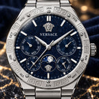 Versace V-Galaxy Moonphase Men's Watch – Blue / Silver 43 mm – VE0K00125