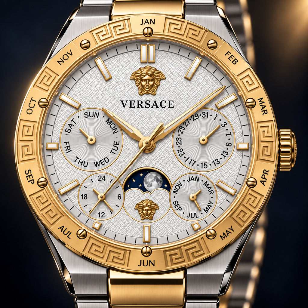 Versace V-Galaxy Moonphase Men's Watch – White / Two-Tone 43 mm – VE0K00225