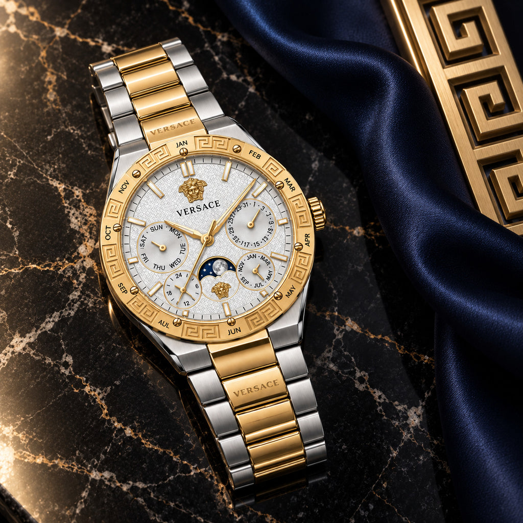 Versace V-Galaxy Moonphase Men's Watch – White / Two-Tone 43 mm – VE0K00225