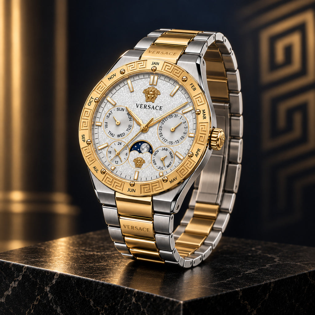 Versace V-Galaxy Moonphase Men's Watch – White / Two-Tone 43 mm – VE0K00225
