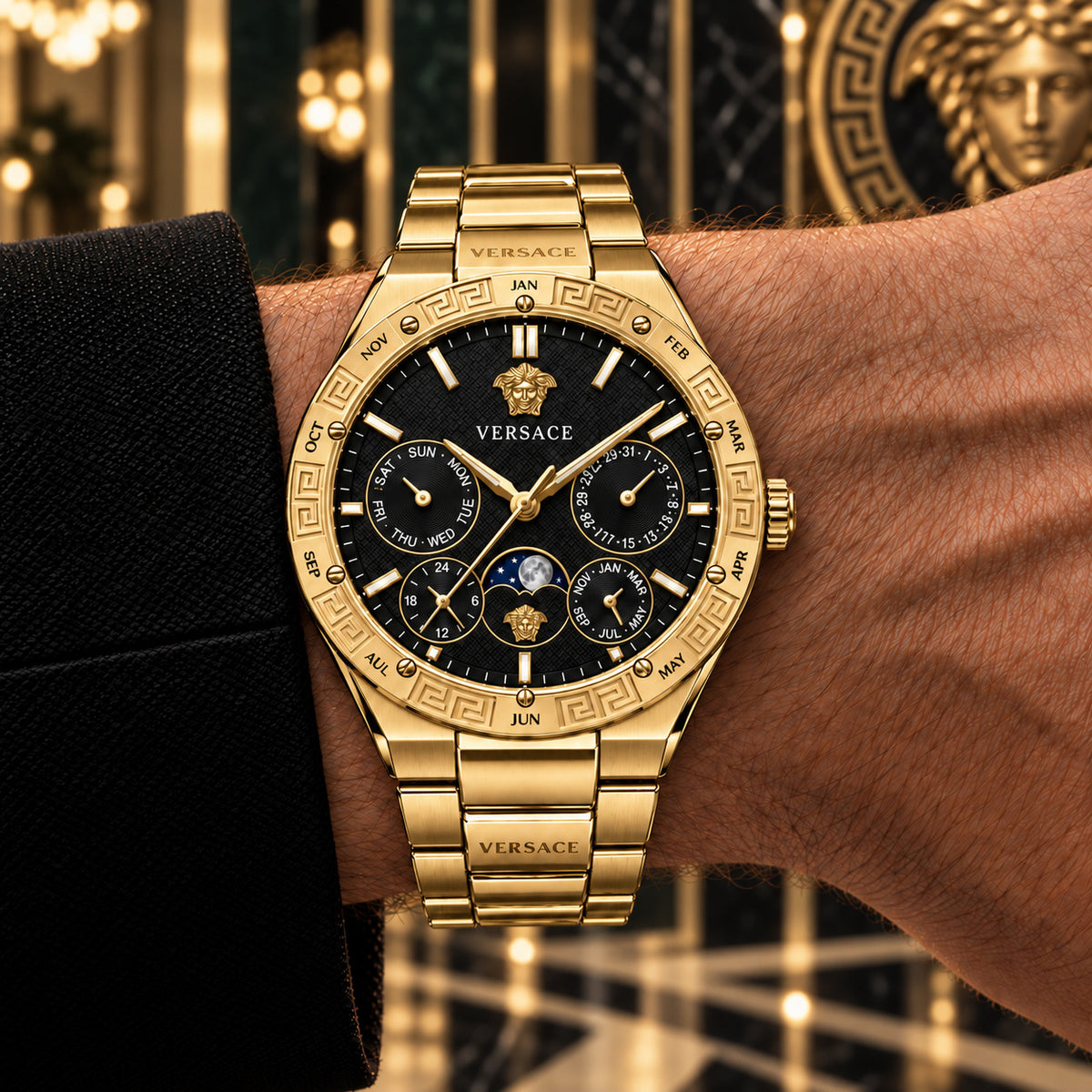 Versace V-Galaxy Moonphase Men's Watch – Black / Two-Tone 43 mm – VE0K00425