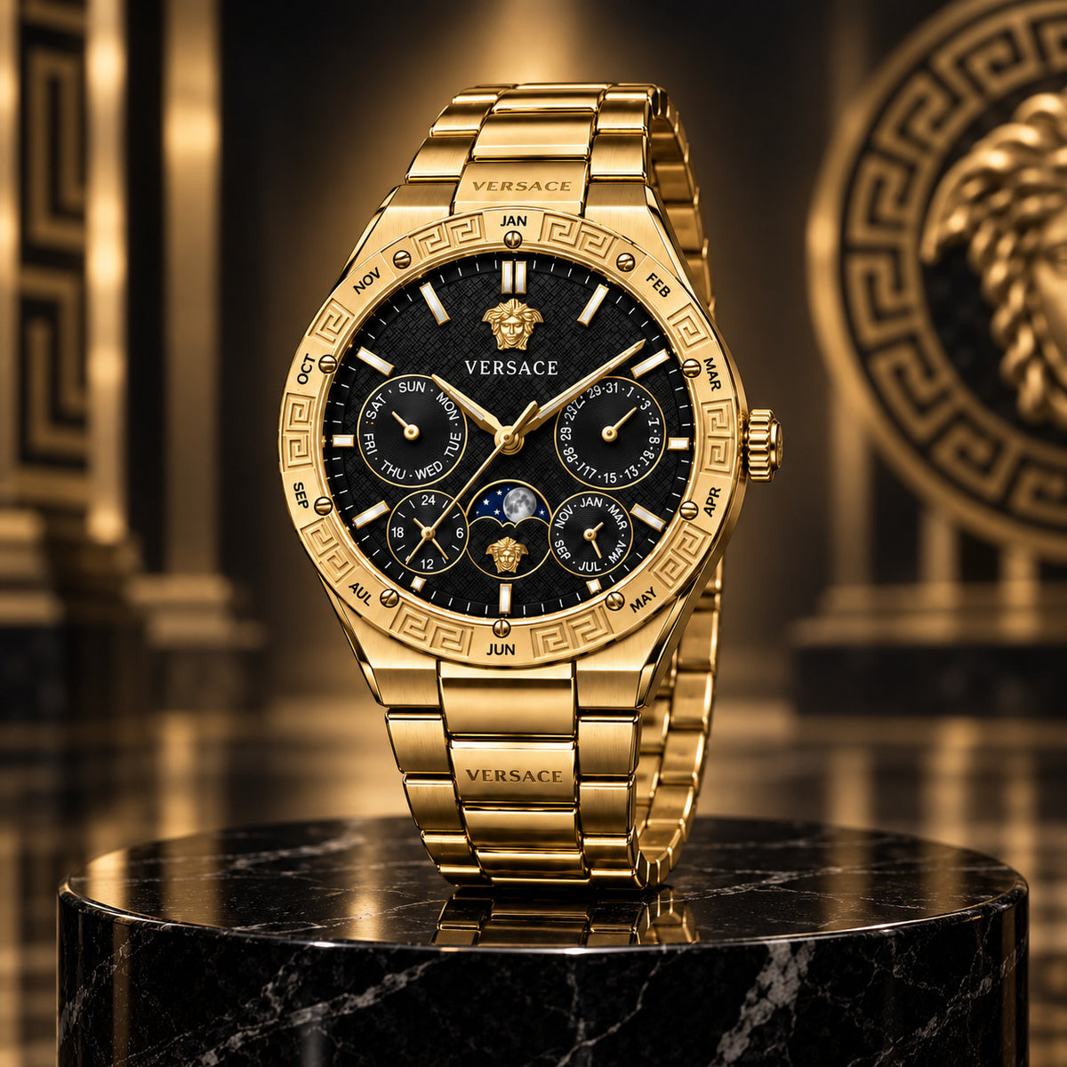 Versace V-Galaxy Moonphase Men's Watch – Black / Two-Tone 43 mm – VE0K00425