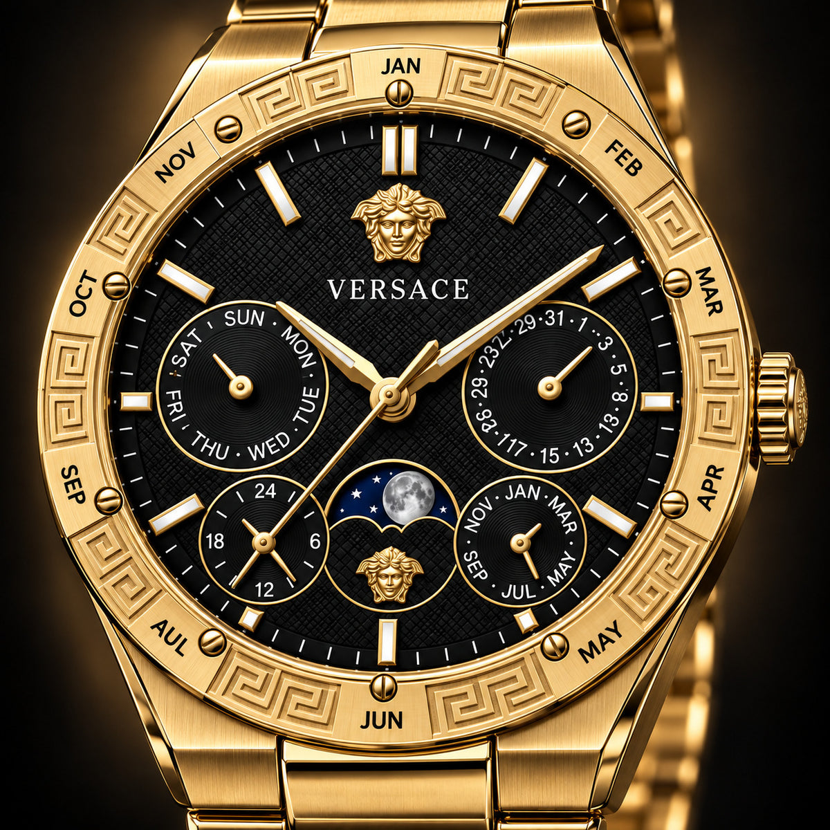 Versace V-Galaxy Moonphase Men's Watch – Black / Two-Tone 43 mm – VE0K00425