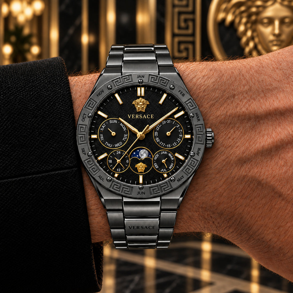 Versace V-Galaxy Moonphase Men's Watch – Black / Gunmetal 43 mm – VE0K00525