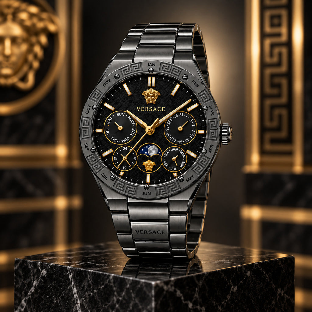 Versace V-Galaxy Moonphase Men's Watch – Black / Gunmetal 43 mm – VE0K00525
