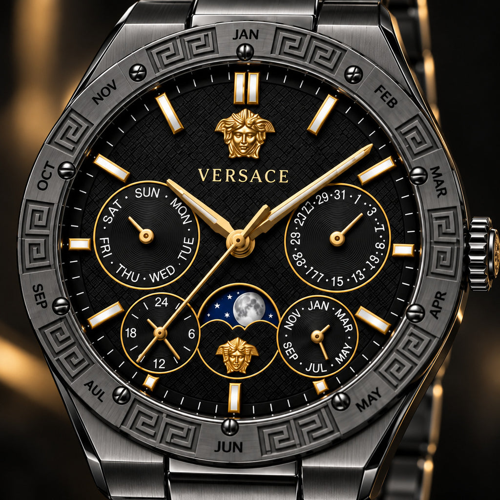 Versace V-Galaxy Moonphase Men's Watch – Black / Gunmetal 43 mm – VE0K00525