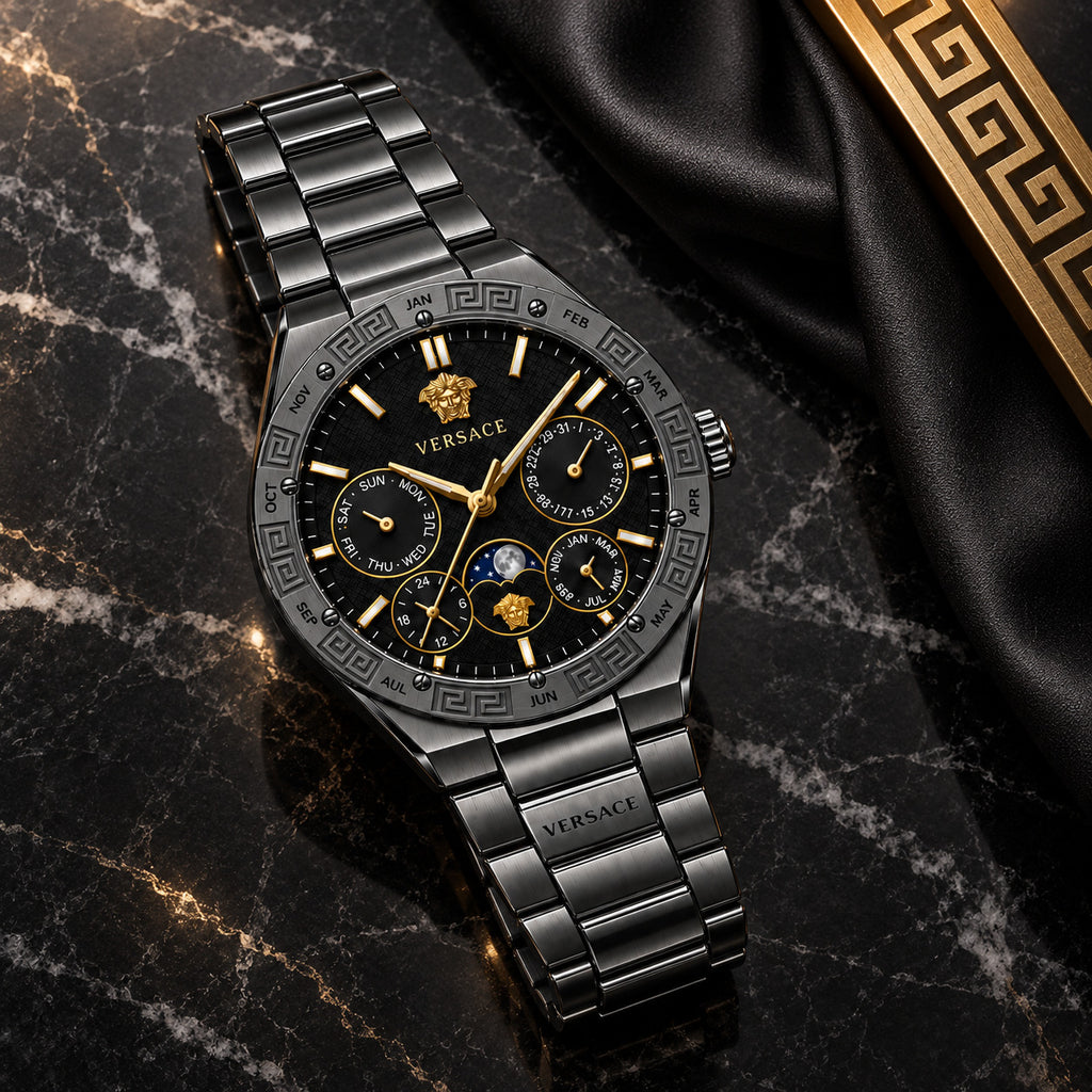Versace V-Galaxy Moonphase Men's Watch – Black / Gunmetal 43 mm – VE0K00525