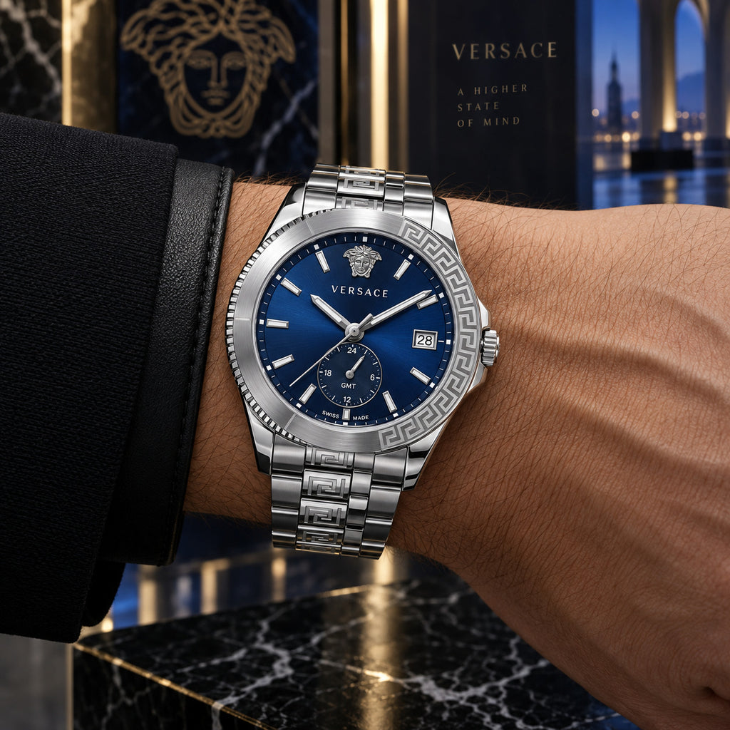Versace Apodis GMT Men's Watch – Blue / Silver 41 mm – VE0U00125