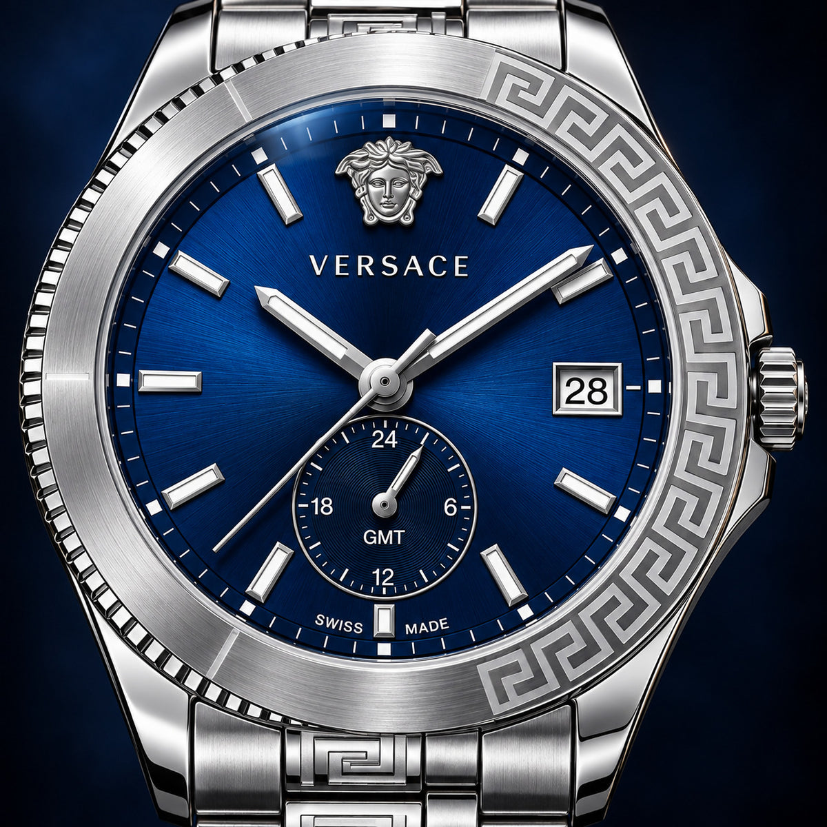 Versace Apodis GMT Men's Watch – Blue / Silver 41 mm – VE0U00125