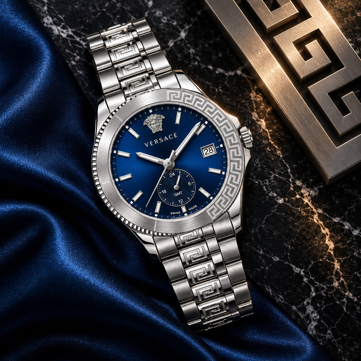 Versace Apodis GMT Men's Watch – Blue / Silver 41 mm – VE0U00125
