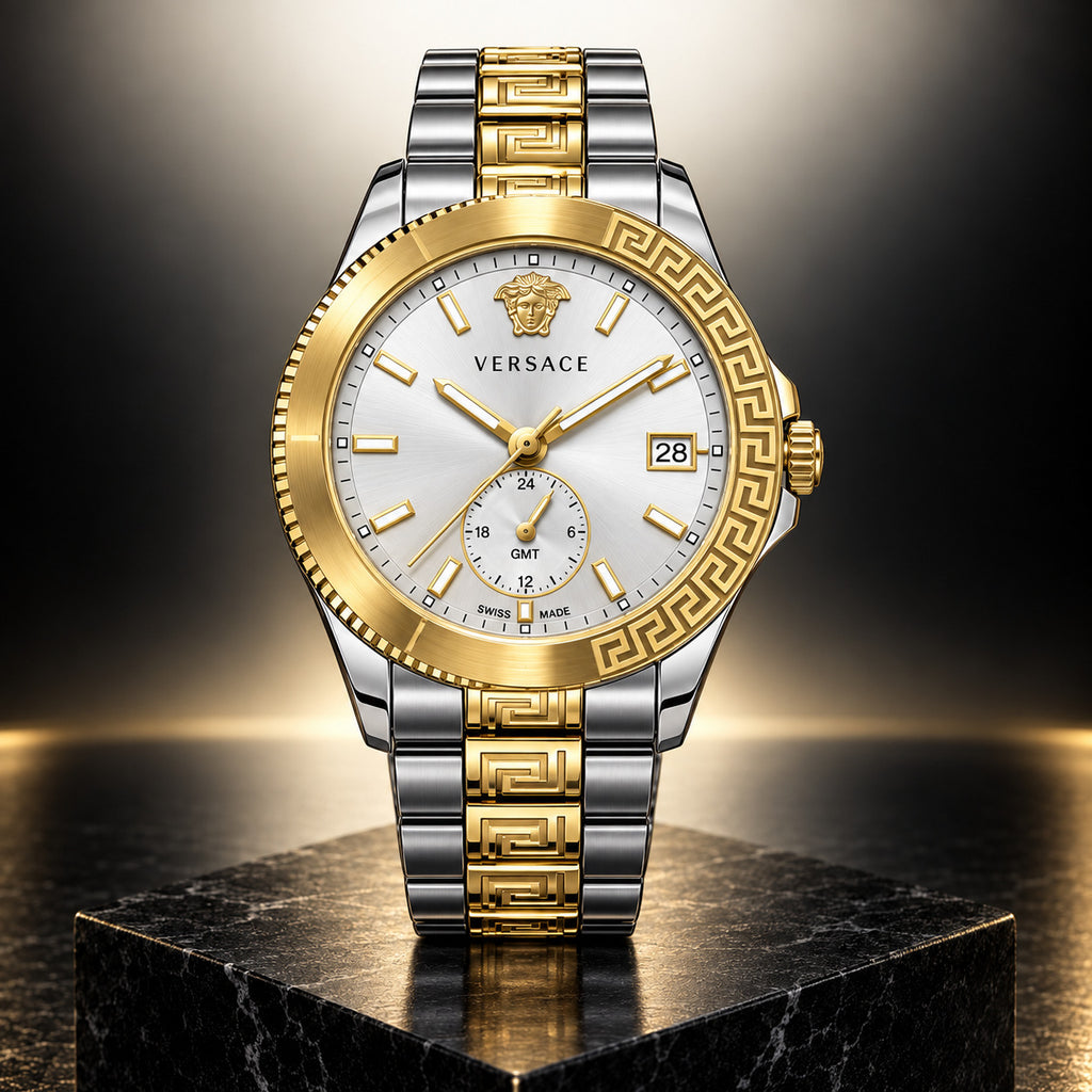 Versace Apodis GMT Men's Watch – Silver / Two-Tone 41 mm – VE0U00325