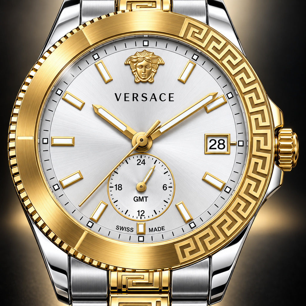 Versace Apodis GMT Men's Watch – Silver / Two-Tone 41 mm – VE0U00325