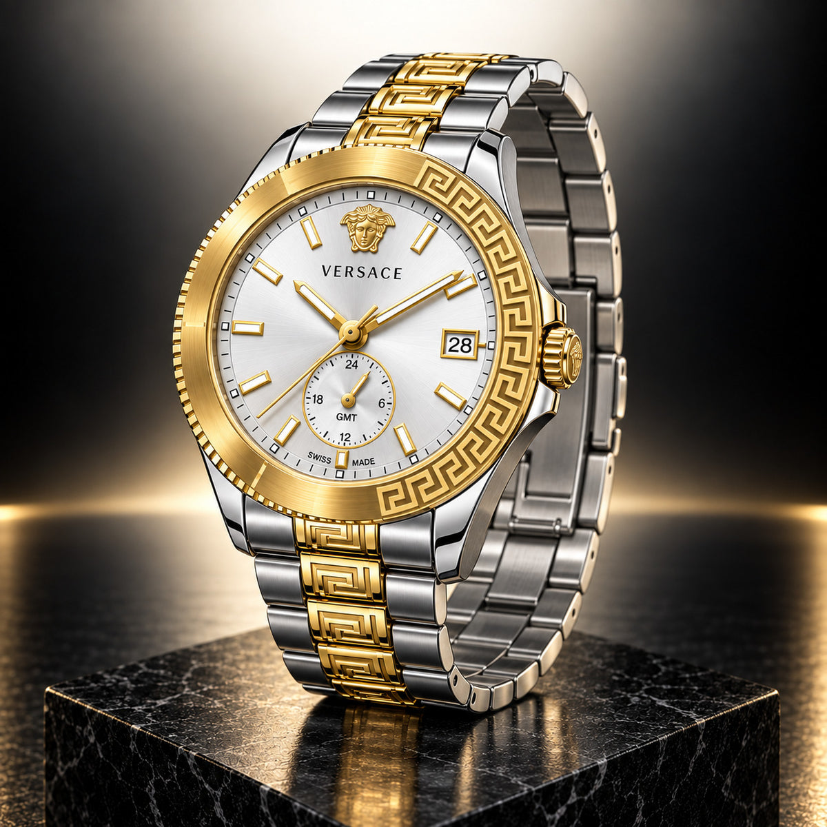 Versace Apodis GMT Men's Watch – Silver / Two-Tone 41 mm – VE0U00325