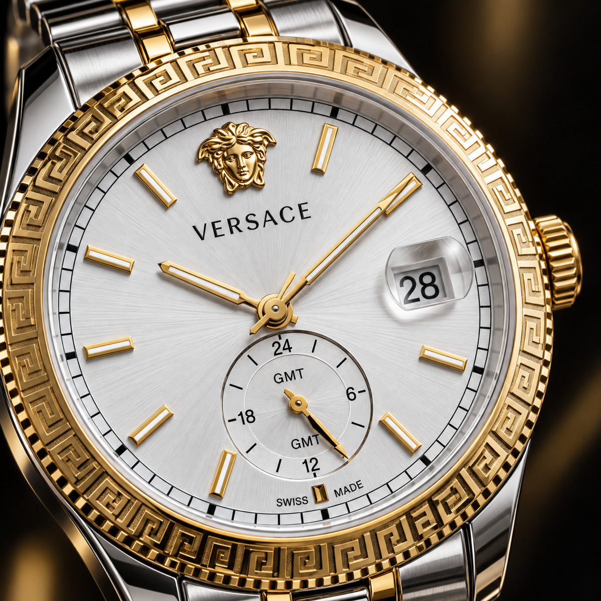 Versace Apodis GMT Men's Watch – Silver / Two-Tone 41 mm – VE0U00425