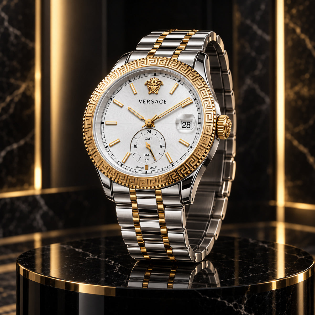 Versace Apodis GMT Men's Watch – Silver / Two-Tone 41 mm – VE0U00425