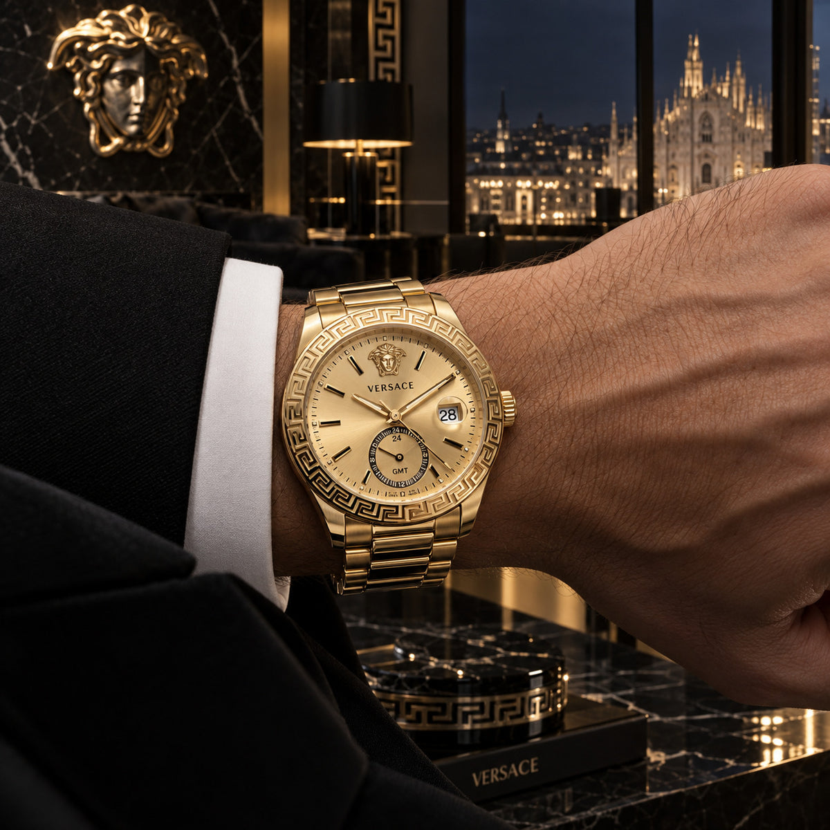 Versace Apodis GMT Men's Watch – Gold 41 mm – VE0U00525