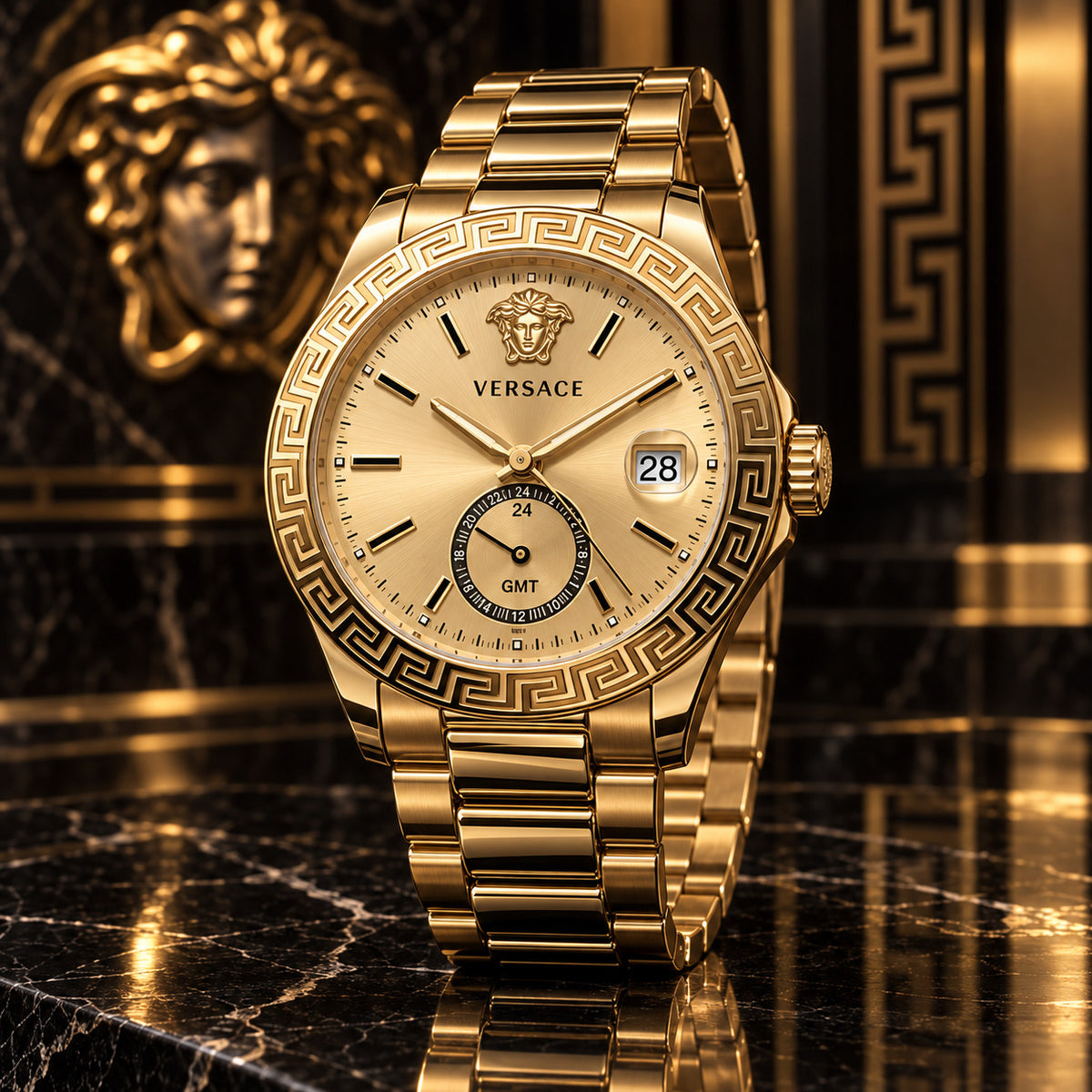 Versace Apodis GMT Men's Watch – Gold 41 mm – VE0U00525