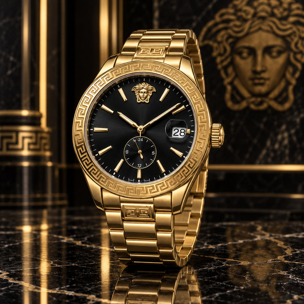 Versace Apodis GMT Men's Watch – Black / Gold 41 mm – VE0U00625