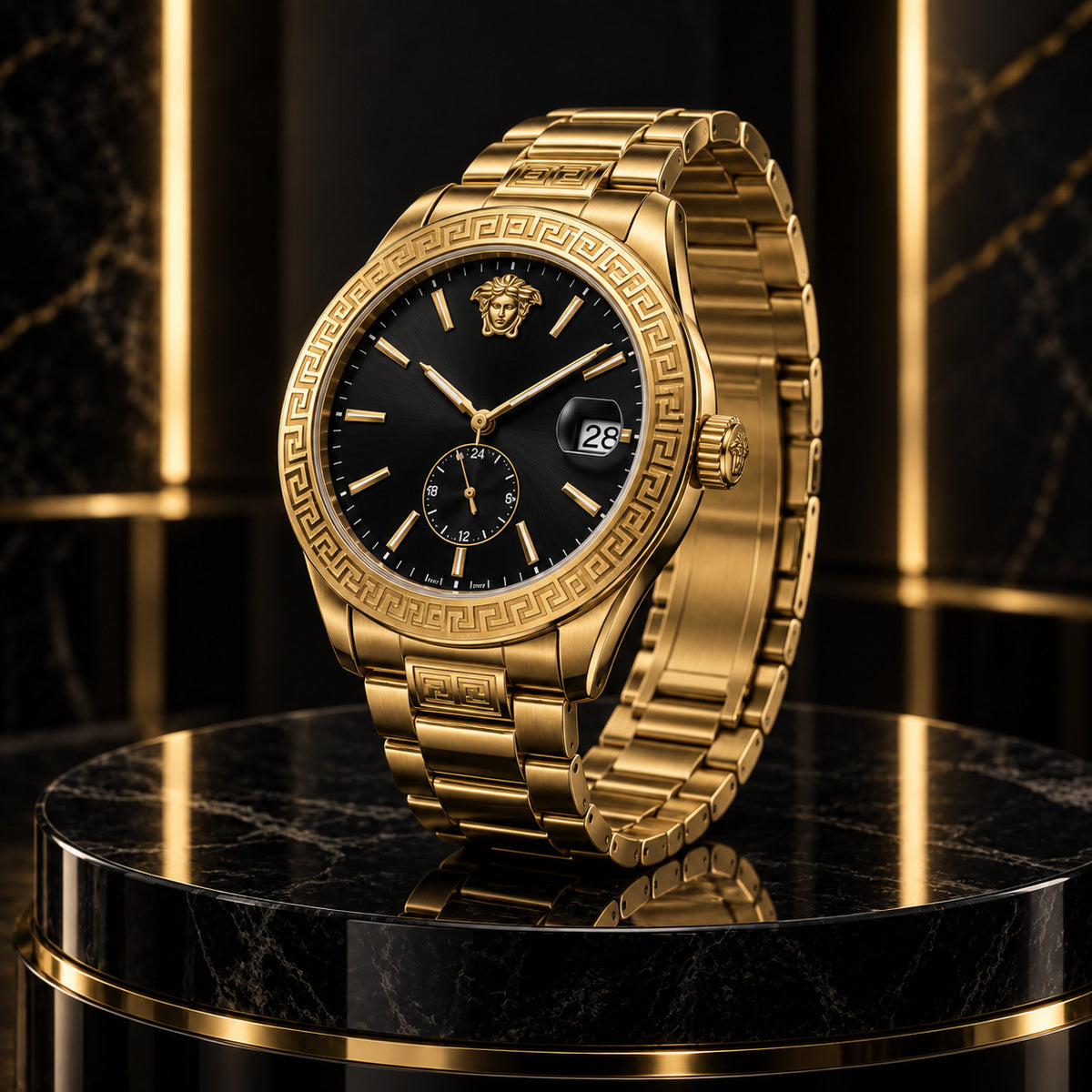 Versace Apodis GMT Men's Watch – Black / Gold 41 mm – VE0U00625