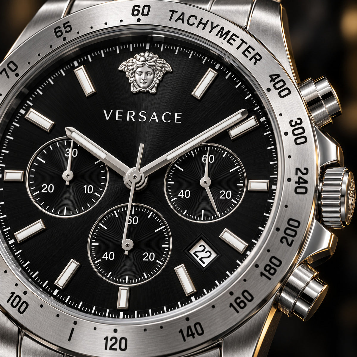 Versace Hellenyium Chronograph Men's Watch – Black / Silver 44 mm – VE2U00322