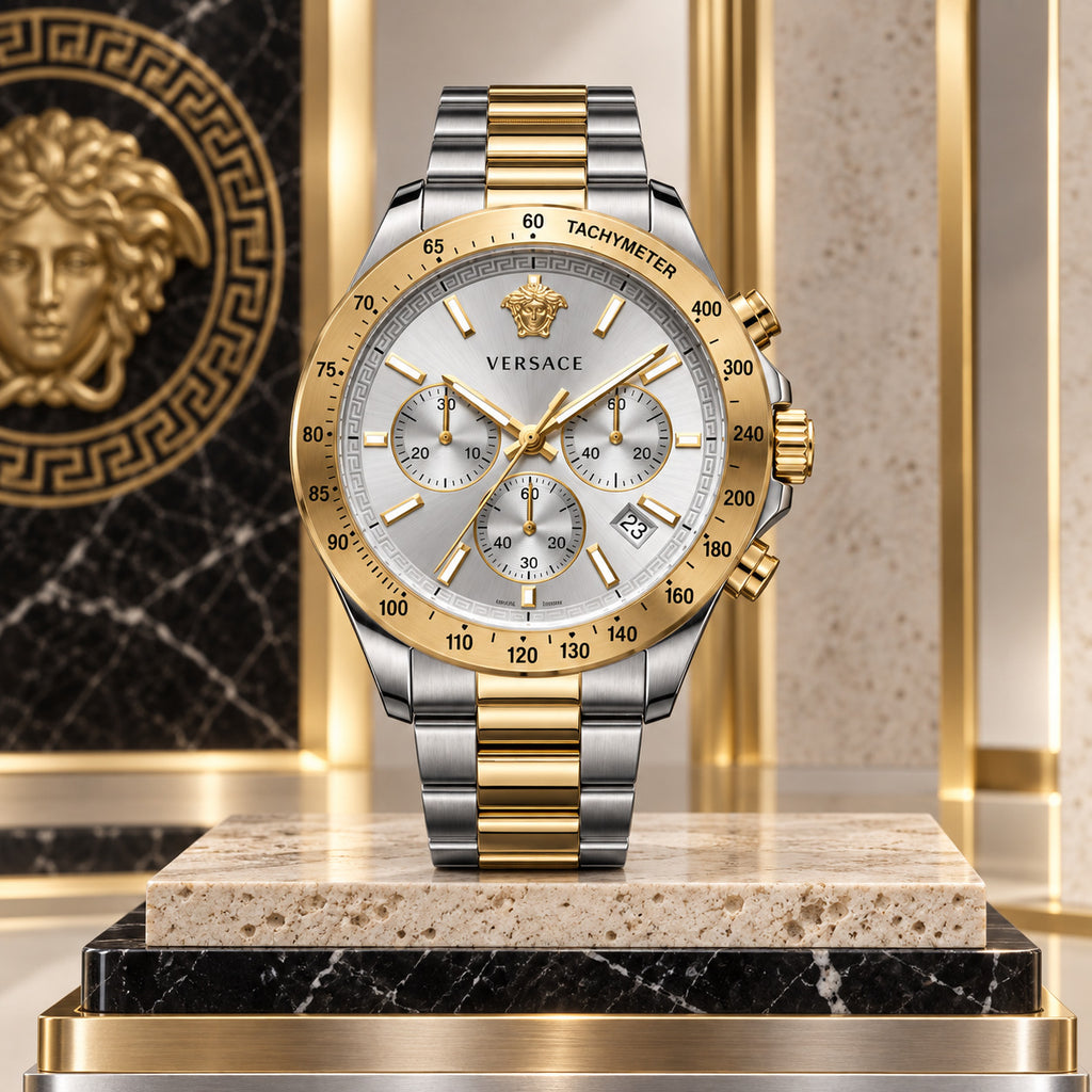 Versace Hellenyium Chronograph Men's Watch – Silver / Two-Tone 44 mm – VE2U00422