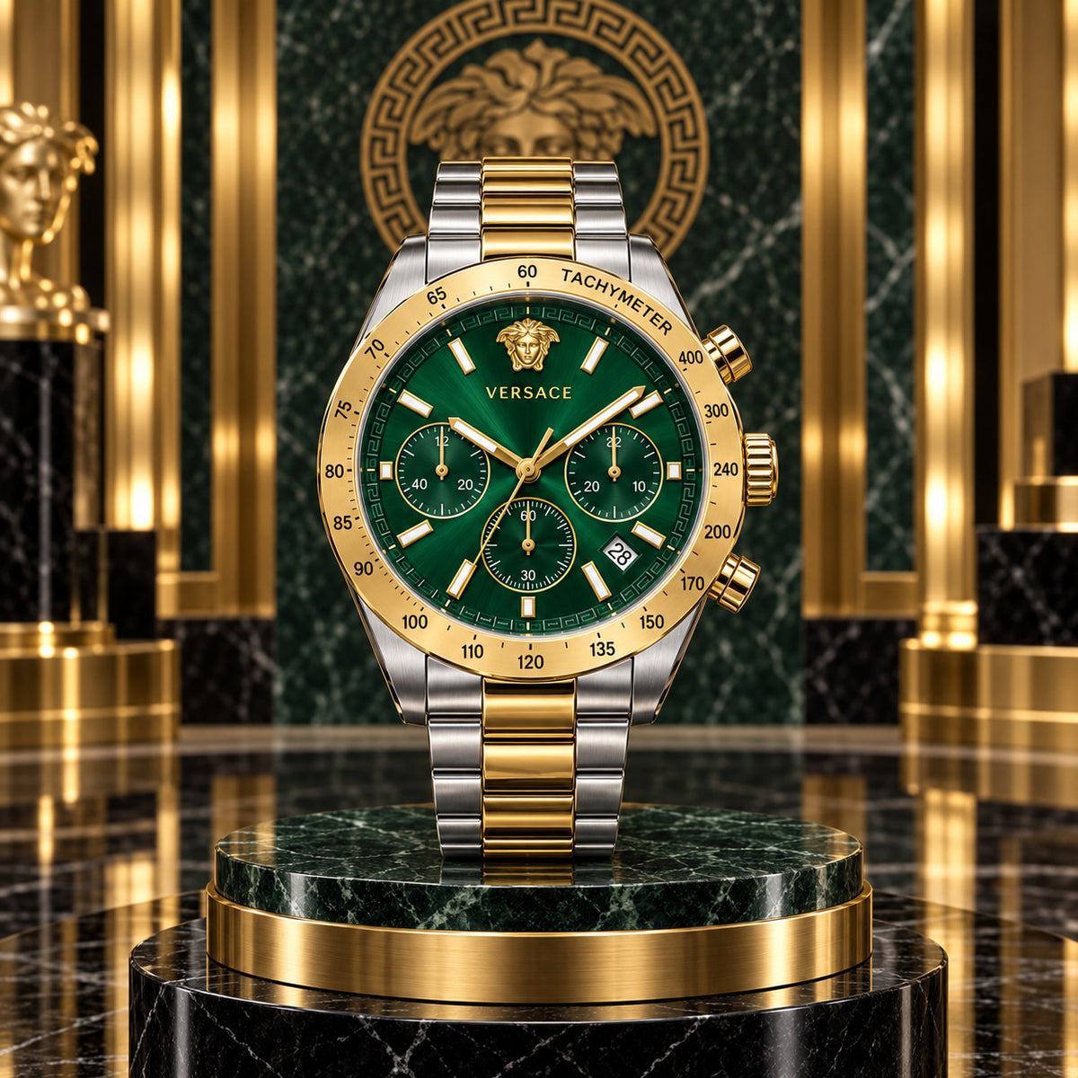 Versace Hellenyium Chronograph Men's Watch – Green / Two-Tone 44 mm – VE2U00522