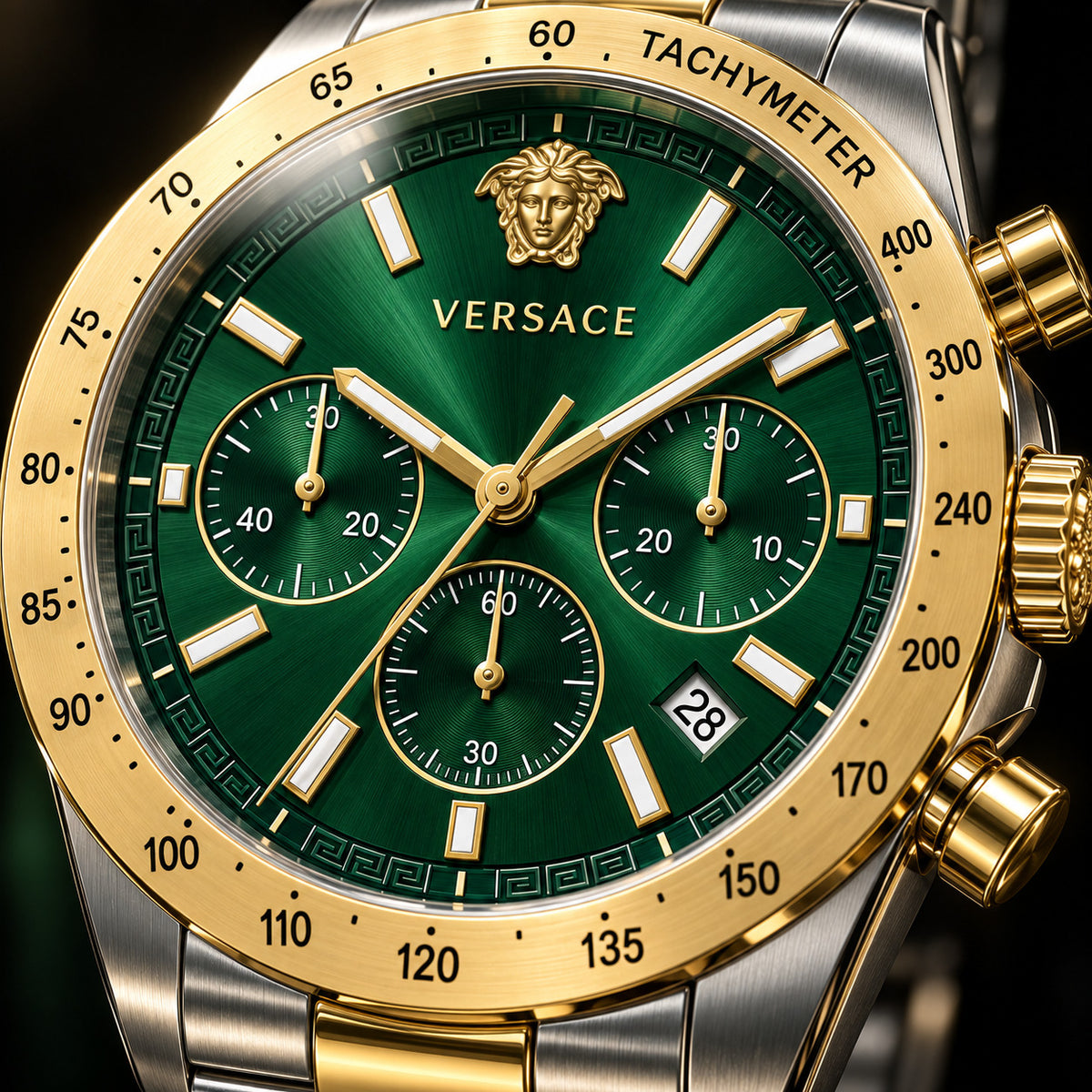 Versace Hellenyium Chronograph Men's Watch – Green / Two-Tone 44 mm – VE2U00522