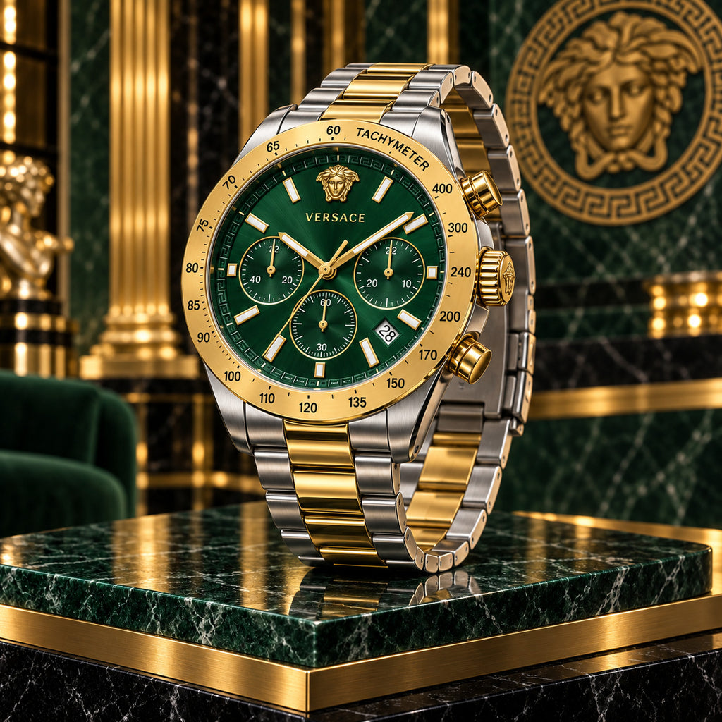 Versace Hellenyium Chronograph Men's Watch – Green / Two-Tone 44 mm – VE2U00522