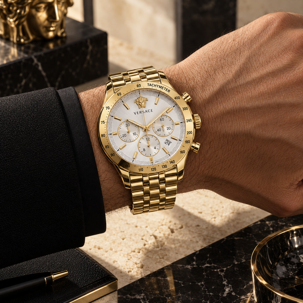Versace Hellenyium Chronograph Men's Watch – White / Gold 44 mm – VE2U01124
