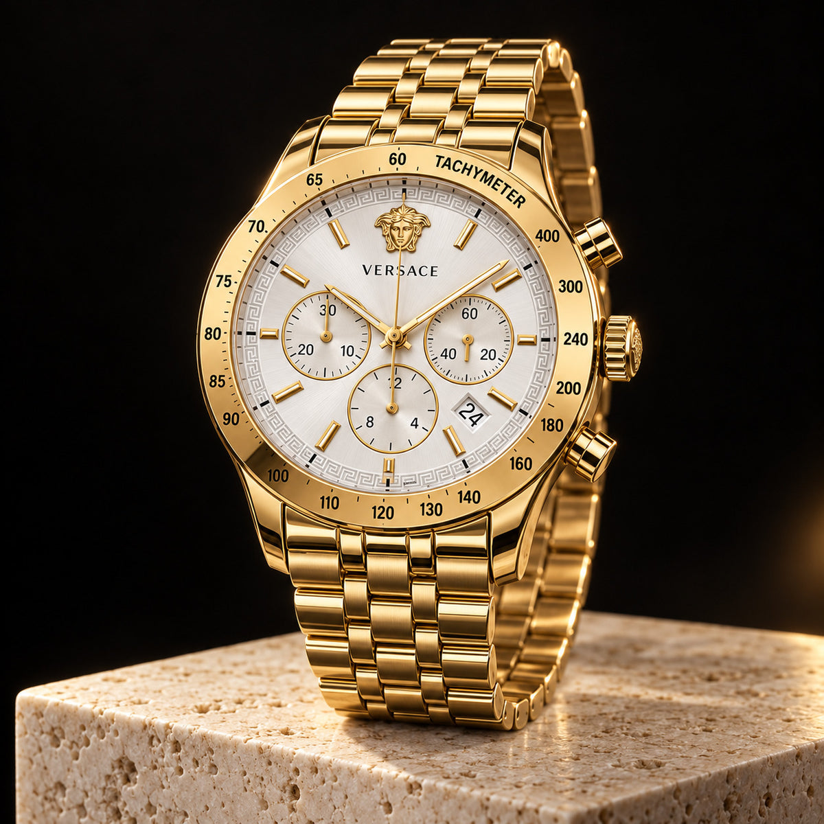 Versace Hellenyium Chronograph Men's Watch – White / Gold 44 mm – VE2U01124