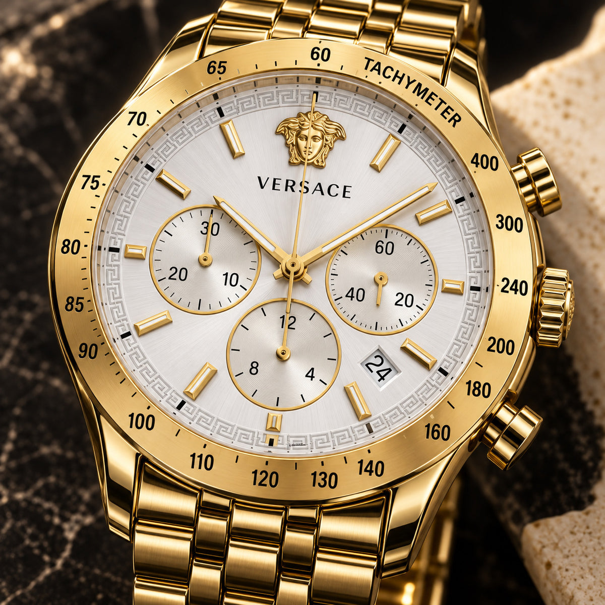 Versace Hellenyium Chronograph Men's Watch – White / Gold 44 mm – VE2U01124